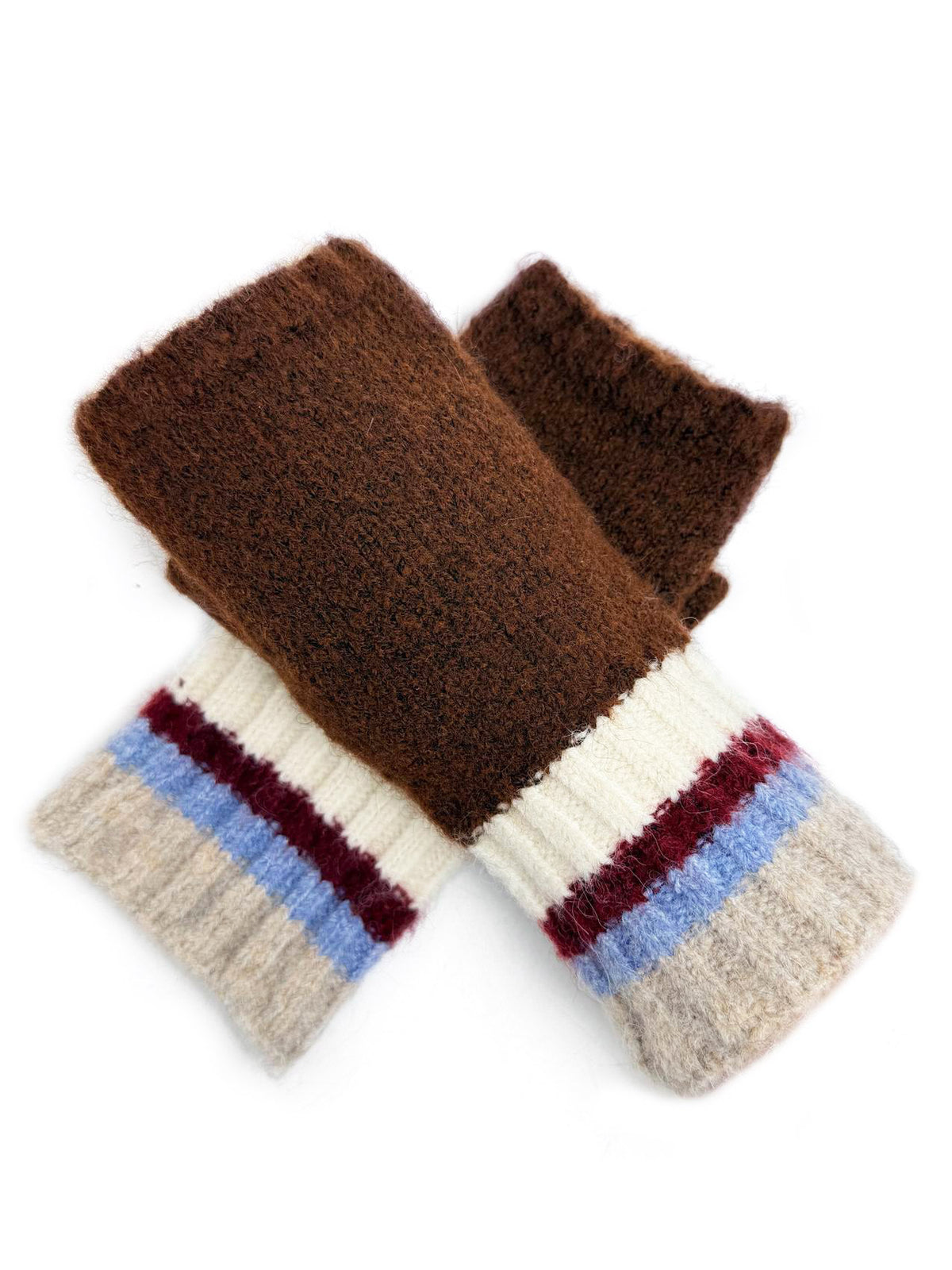 Women’s Soft Knit Fingerless Gloves with Striped Cuffs
