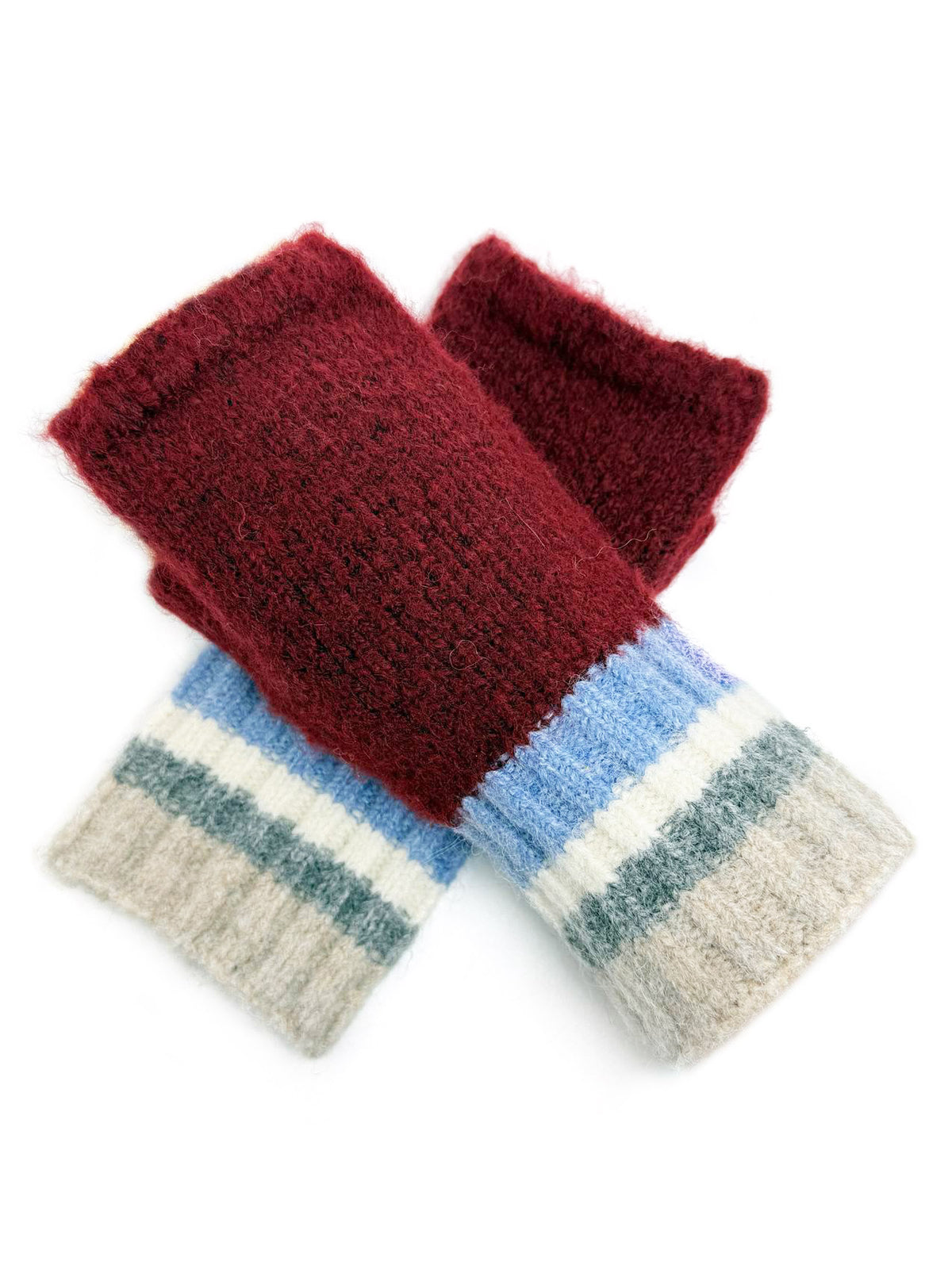Women’s Soft Knit Fingerless Gloves with Striped Cuffs