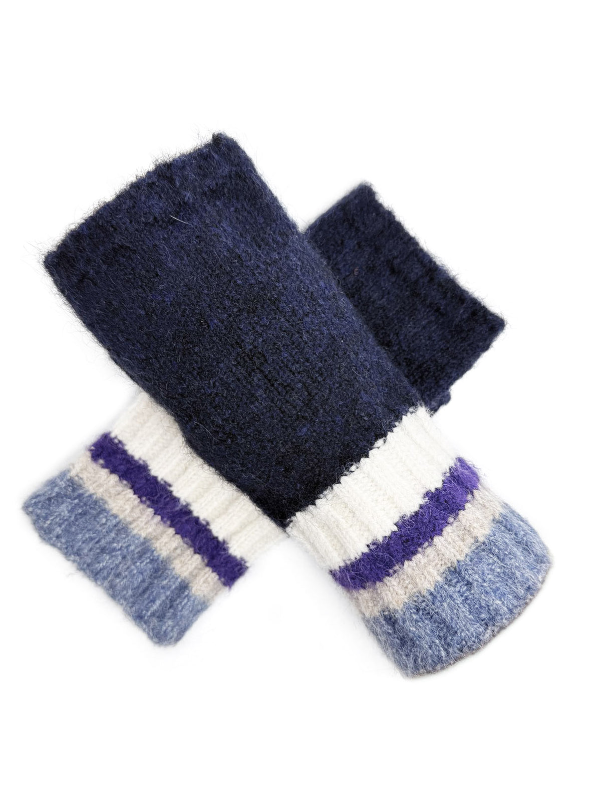 Women’s Soft Knit Fingerless Gloves with Striped Cuffs
