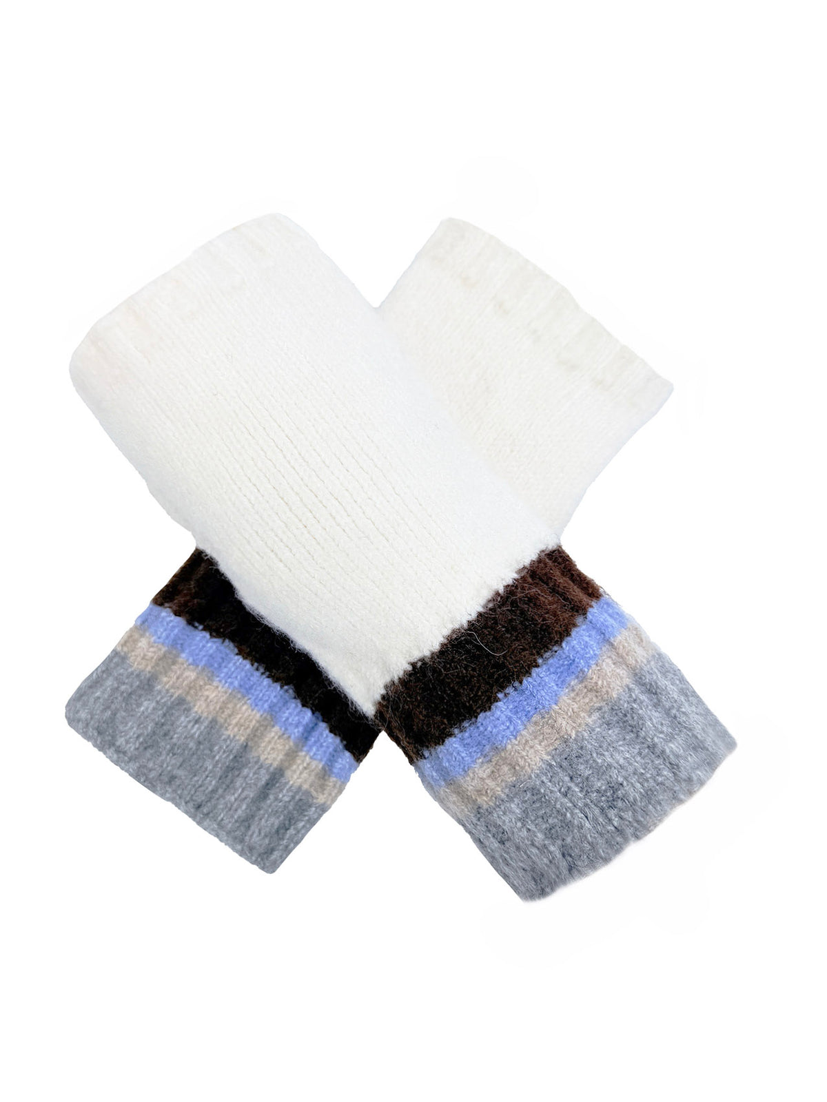 Women’s Soft Knit Fingerless Gloves with Striped Cuffs