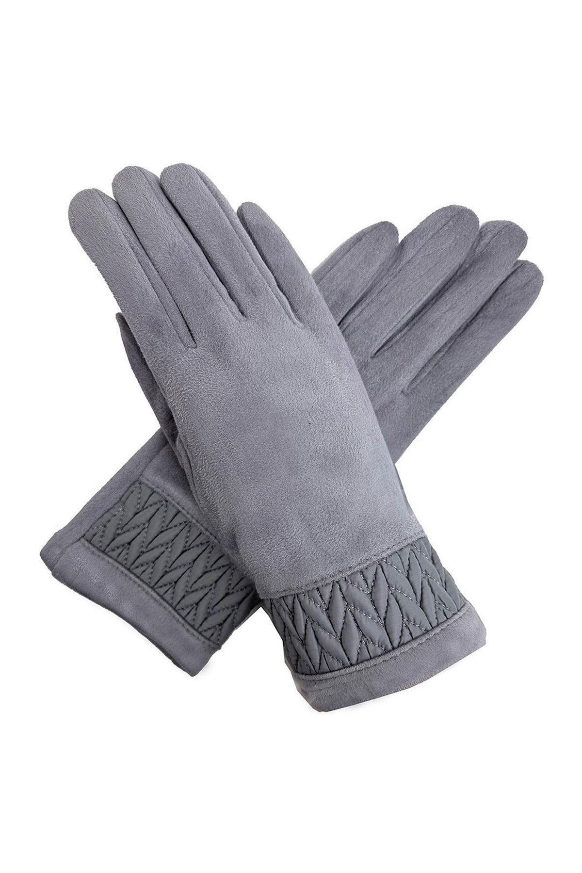 Solid Colour Touch Screen Gloves with Quilted Wrist Detail