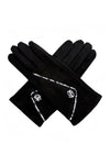 Women’s Faux Suede Animal Print Trim Button Gloves
