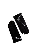 Women’s Faux Suede Animal Print Trim Button Gloves