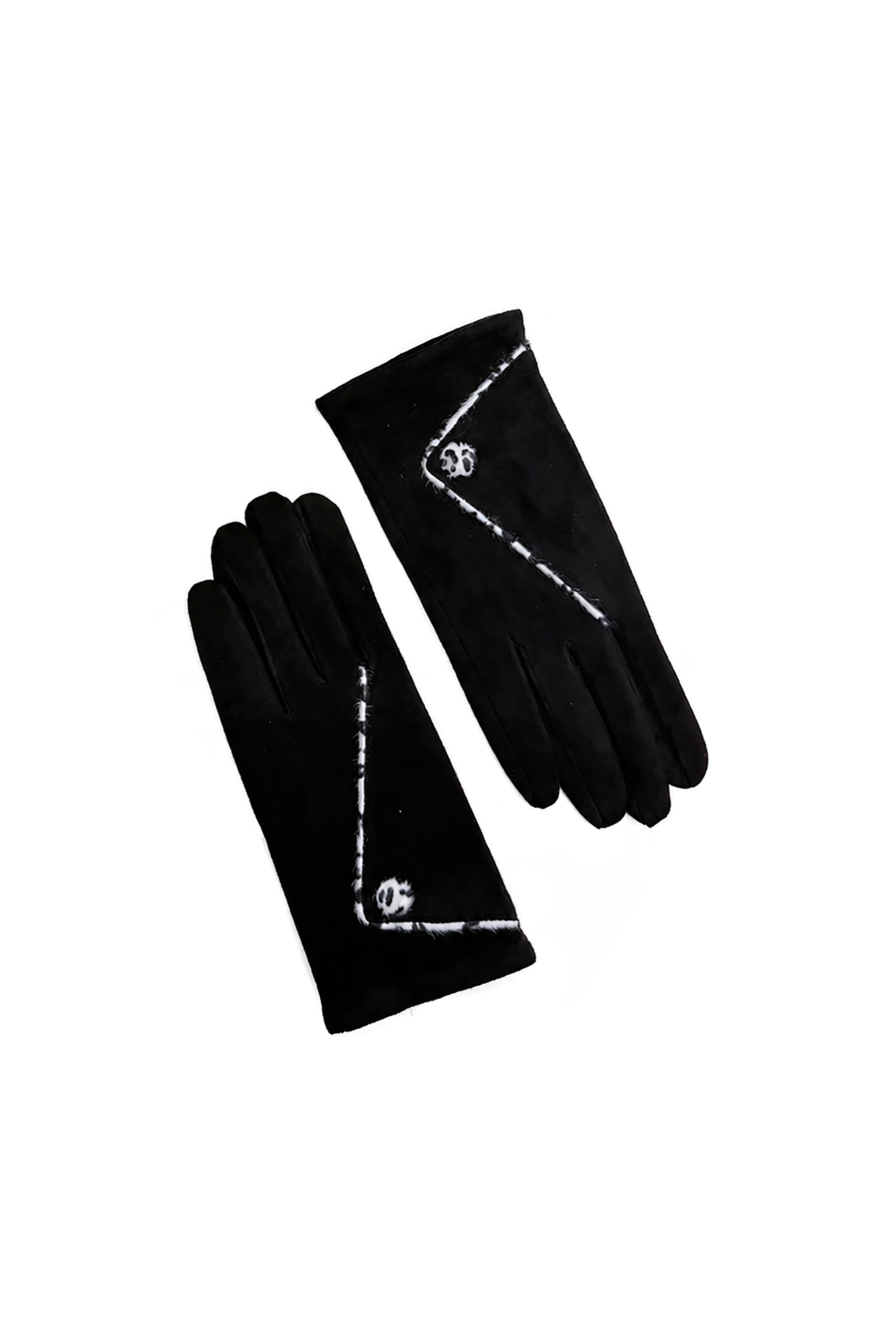 Women’s Faux Suede Animal Print Trim Button Gloves
