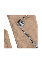 Women’s Faux Suede Animal Print Trim Button Gloves
