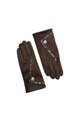 Women’s Faux Suede Animal Print Trim Button Gloves