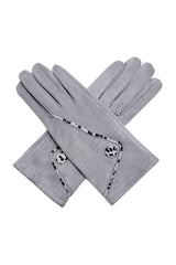 Women’s Faux Suede Animal Print Trim Button Gloves