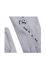 Women’s Faux Suede Animal Print Trim Button Gloves