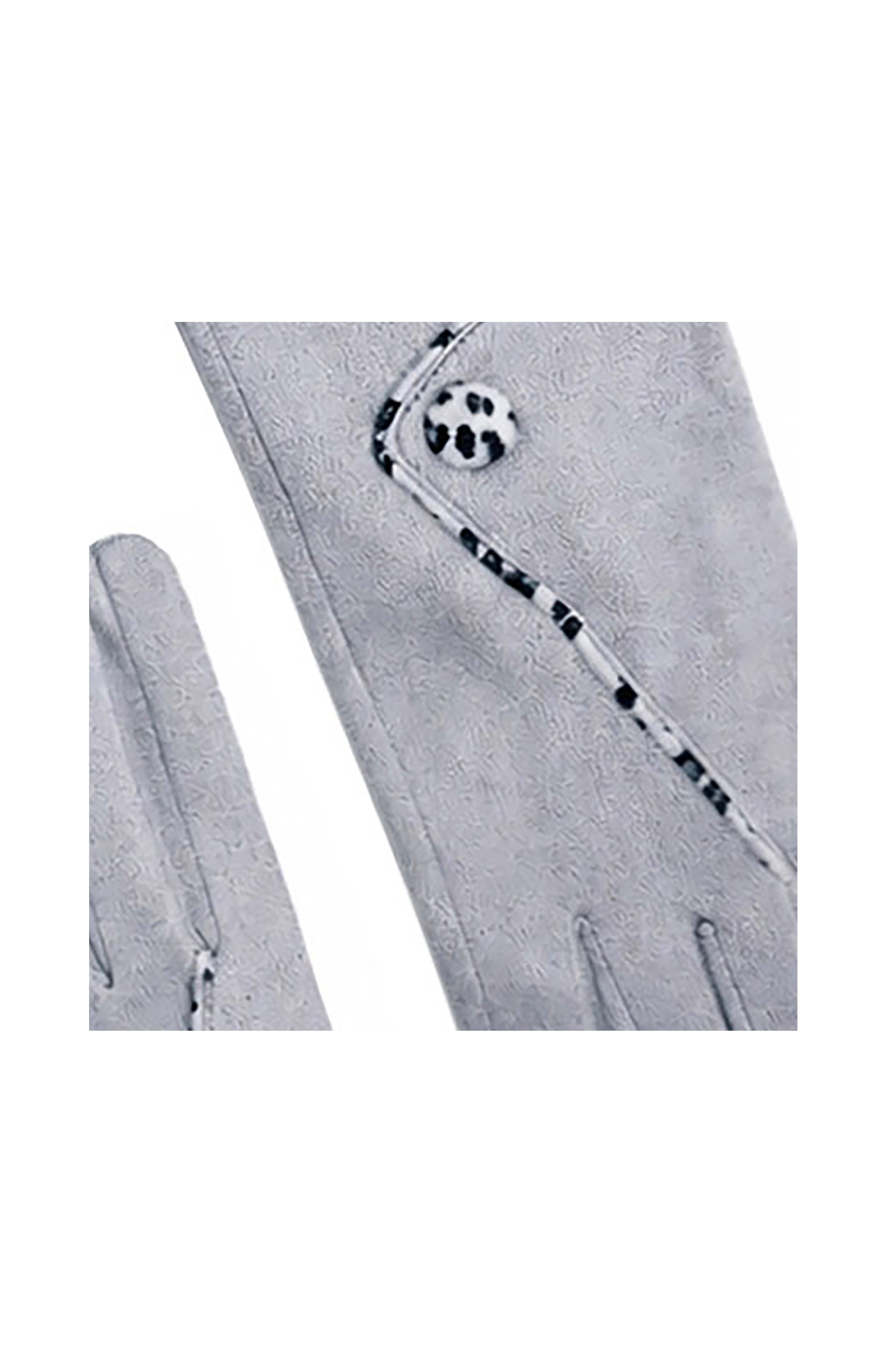 Women’s Faux Suede Animal Print Trim Button Gloves