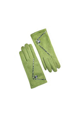 Women’s Faux Suede Animal Print Trim Button Gloves