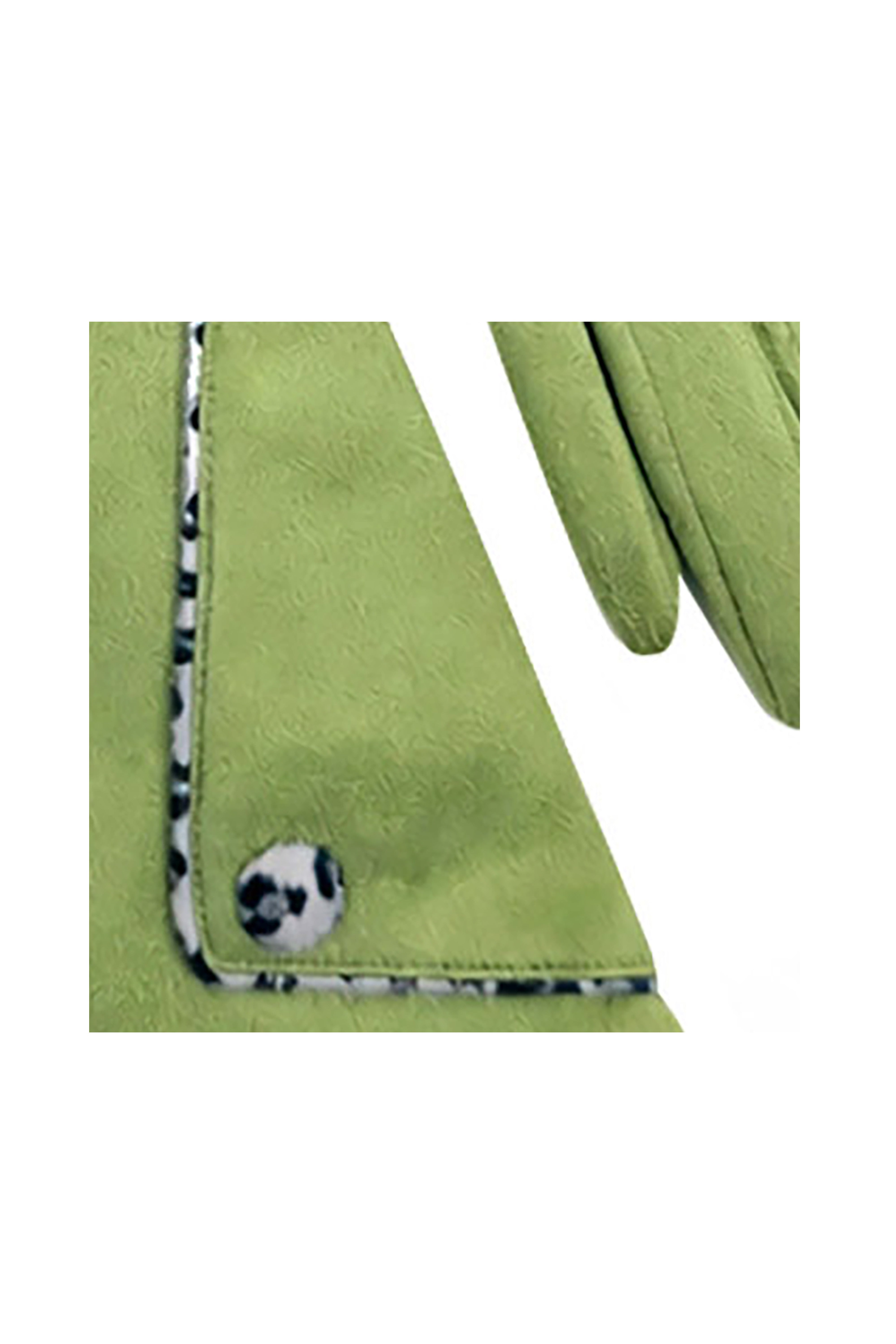 Women’s Faux Suede Animal Print Trim Button Gloves