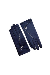 Women’s Faux Suede Animal Print Trim Button Gloves