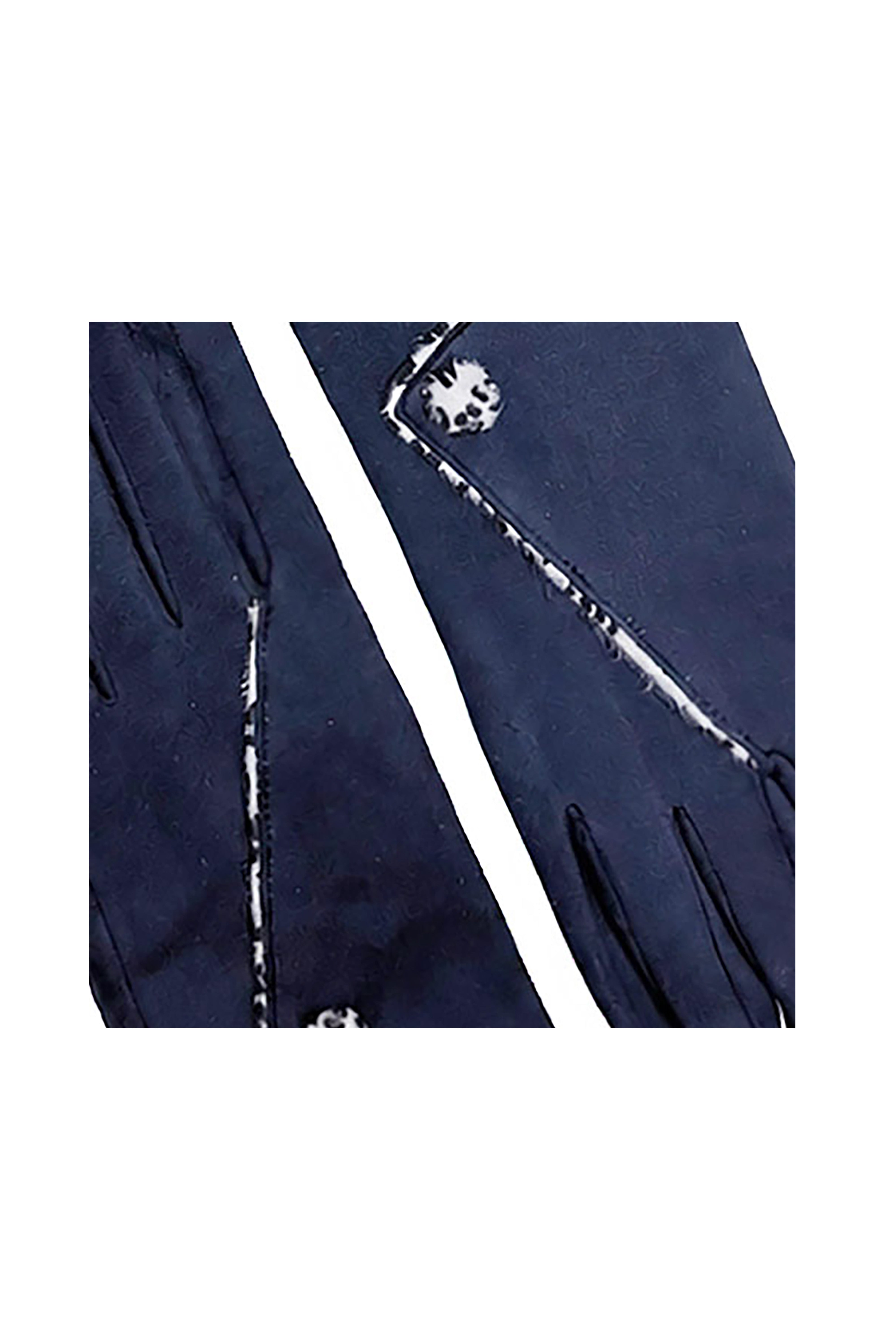 Women’s Faux Suede Animal Print Trim Button Gloves