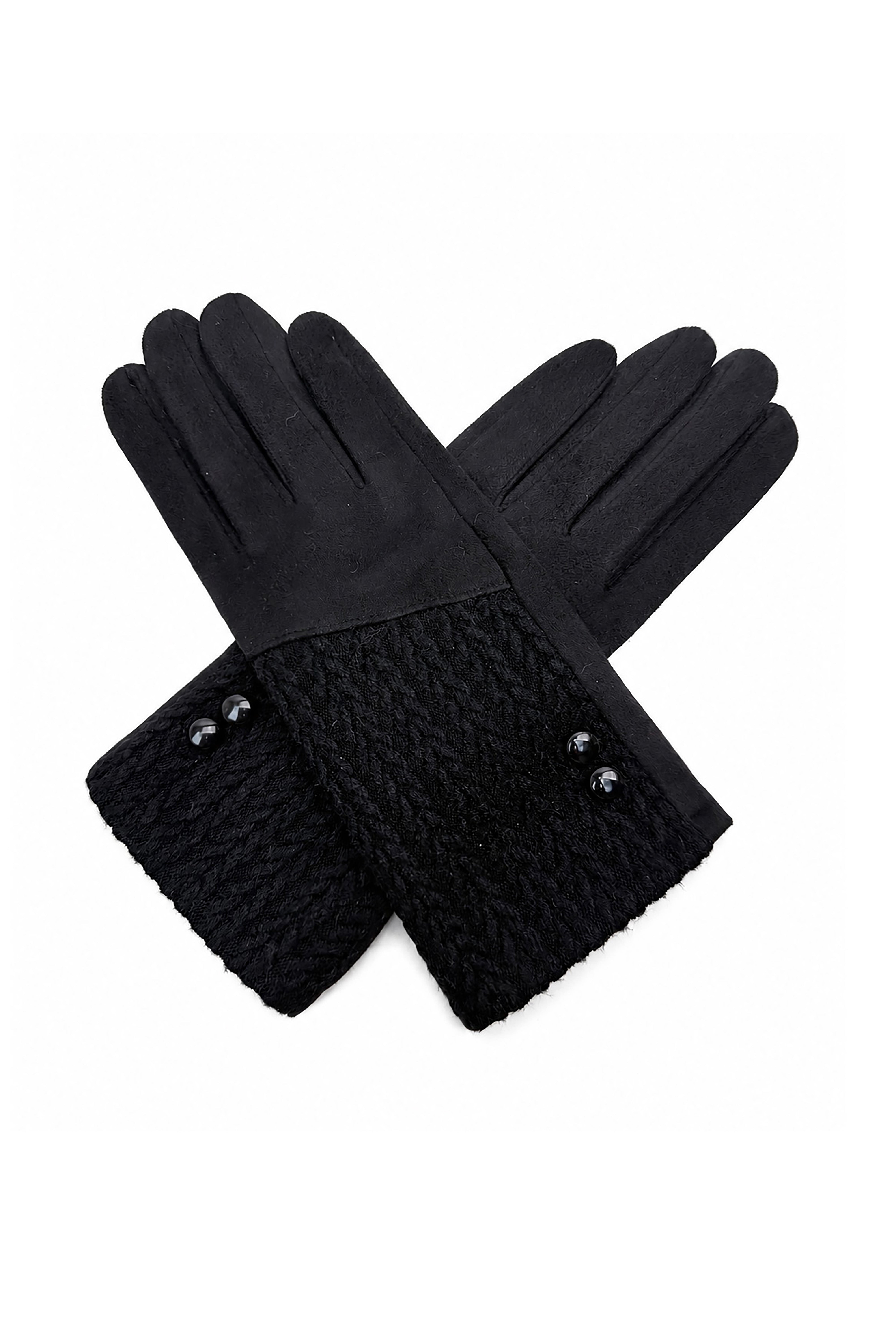 Women’s Faux Suede & Knitted Panel Button Detail Winter Gloves