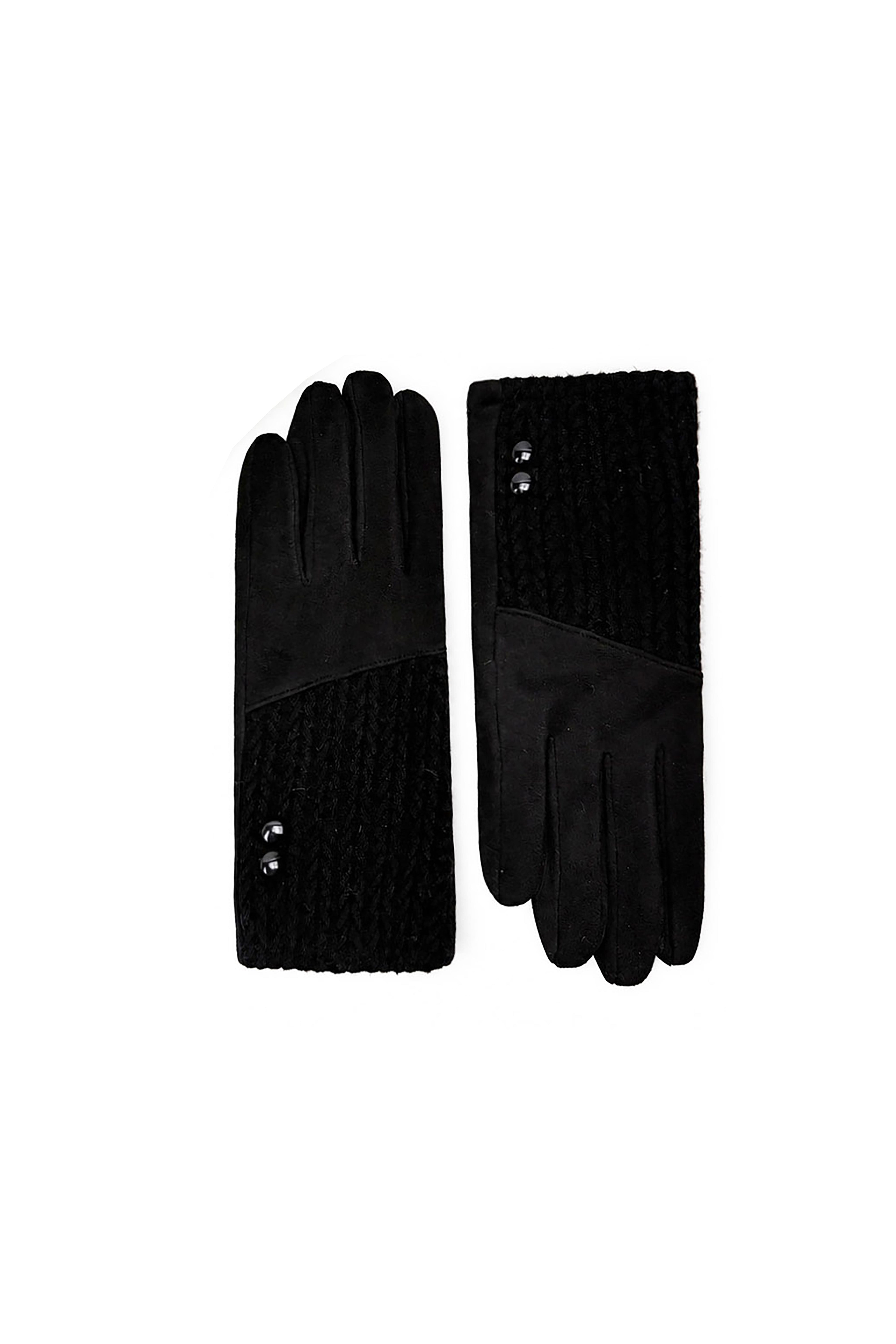 Women’s Faux Suede & Knitted Panel Button Detail Winter Gloves