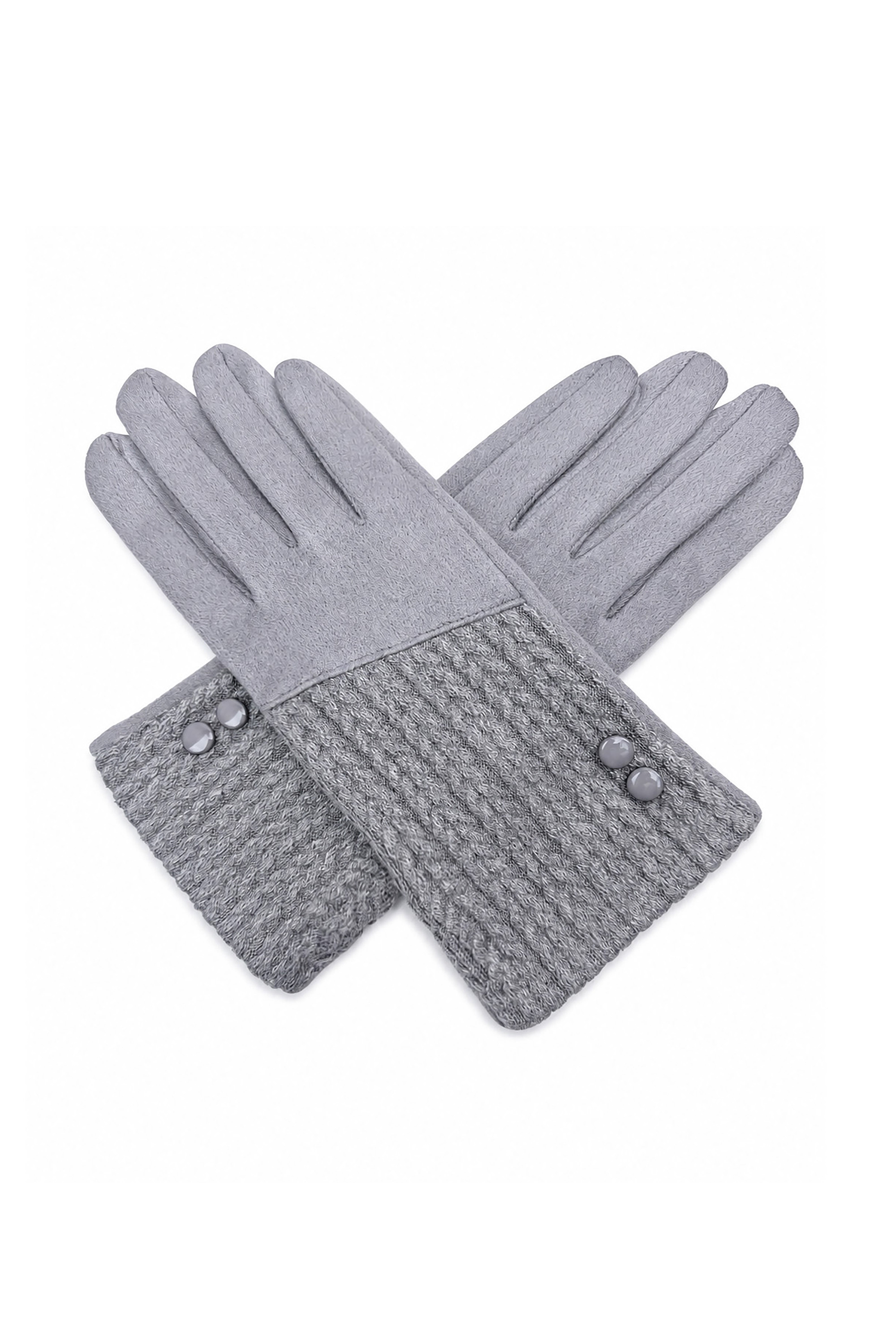Women’s Faux Suede & Knitted Panel Button Detail Winter Gloves