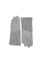 Women’s Faux Suede & Knitted Panel Button Detail Winter Gloves