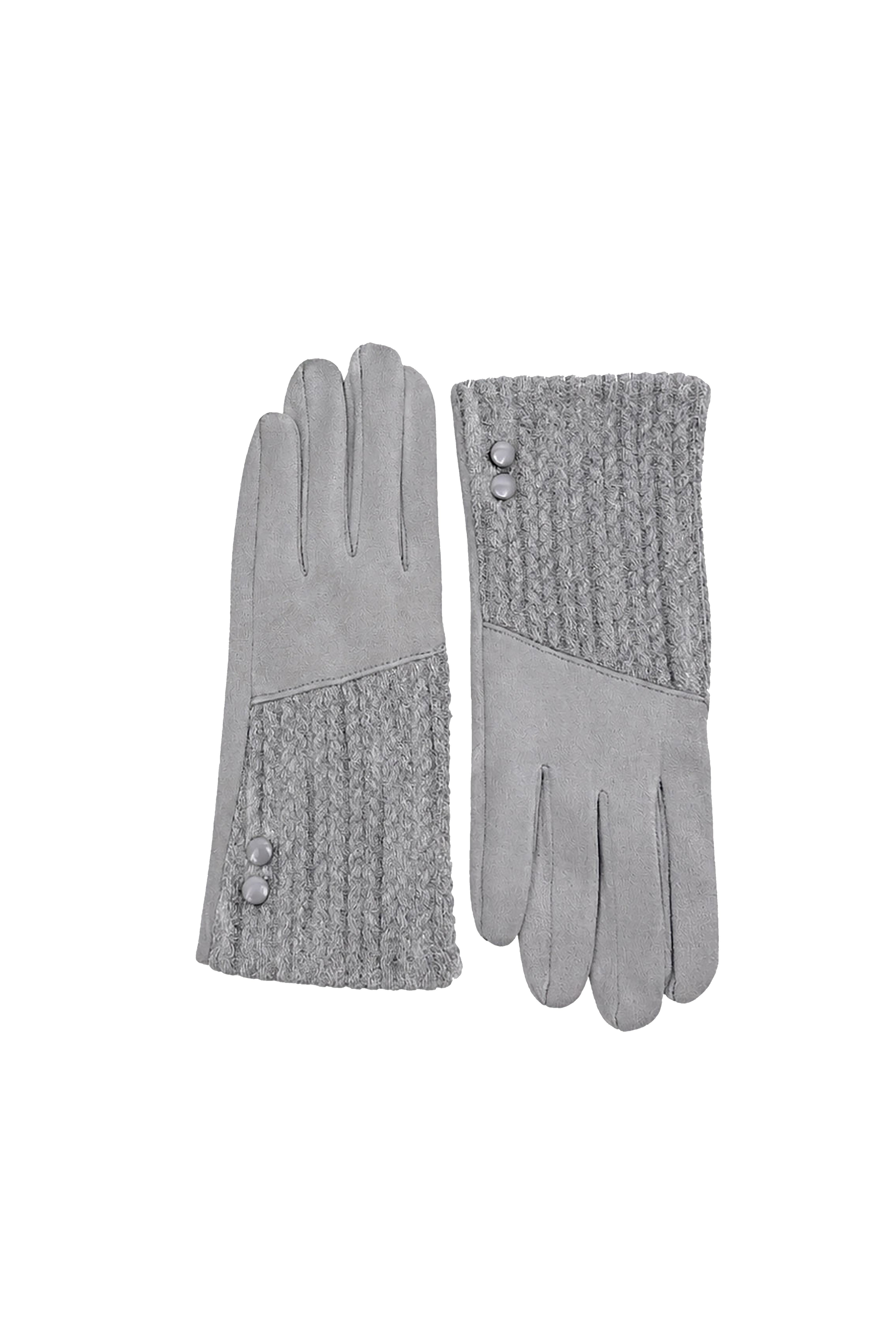 Women’s Faux Suede & Knitted Panel Button Detail Winter Gloves