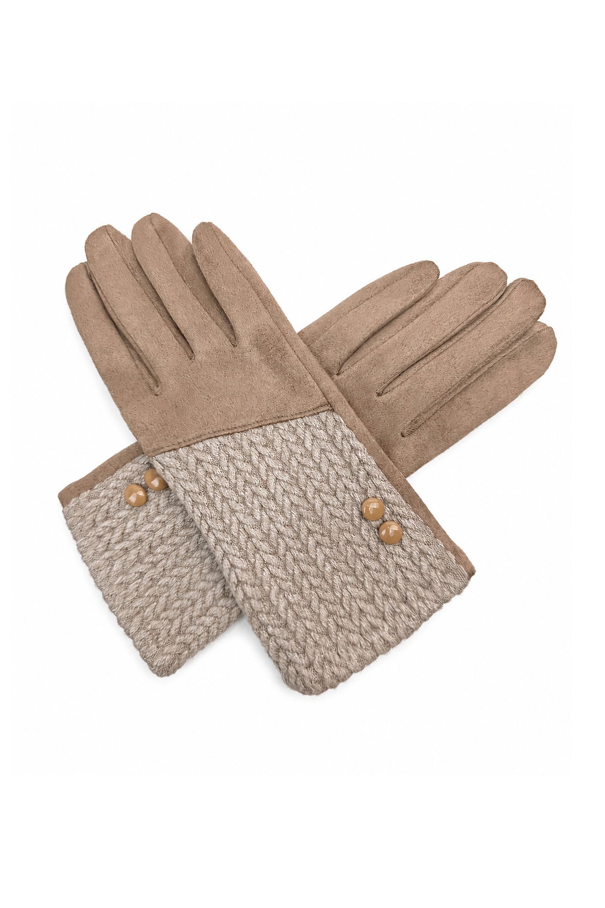 Women’s Faux Suede & Knitted Panel Button Detail Winter Gloves