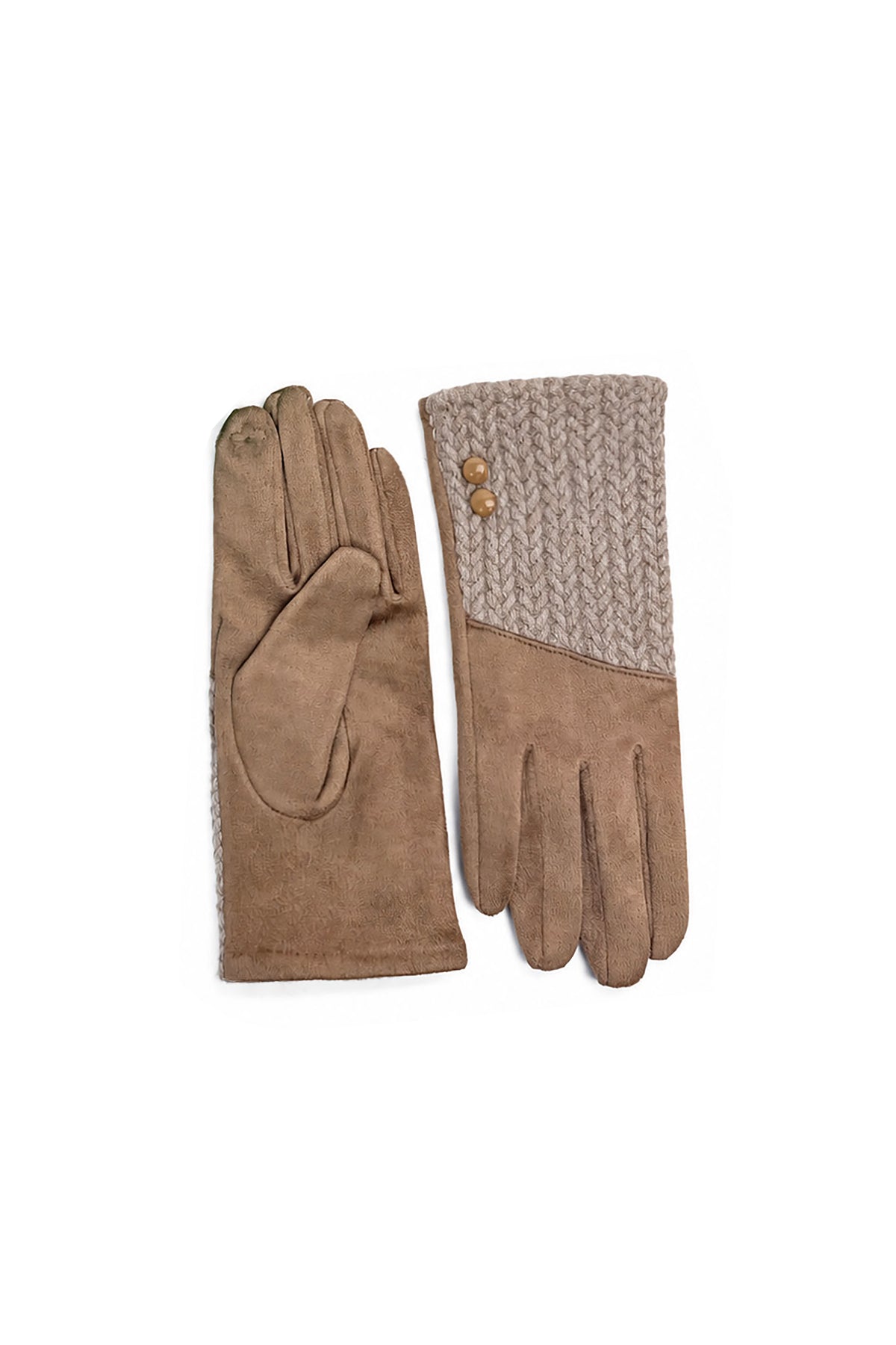 Women’s Faux Suede & Knitted Panel Button Detail Winter Gloves