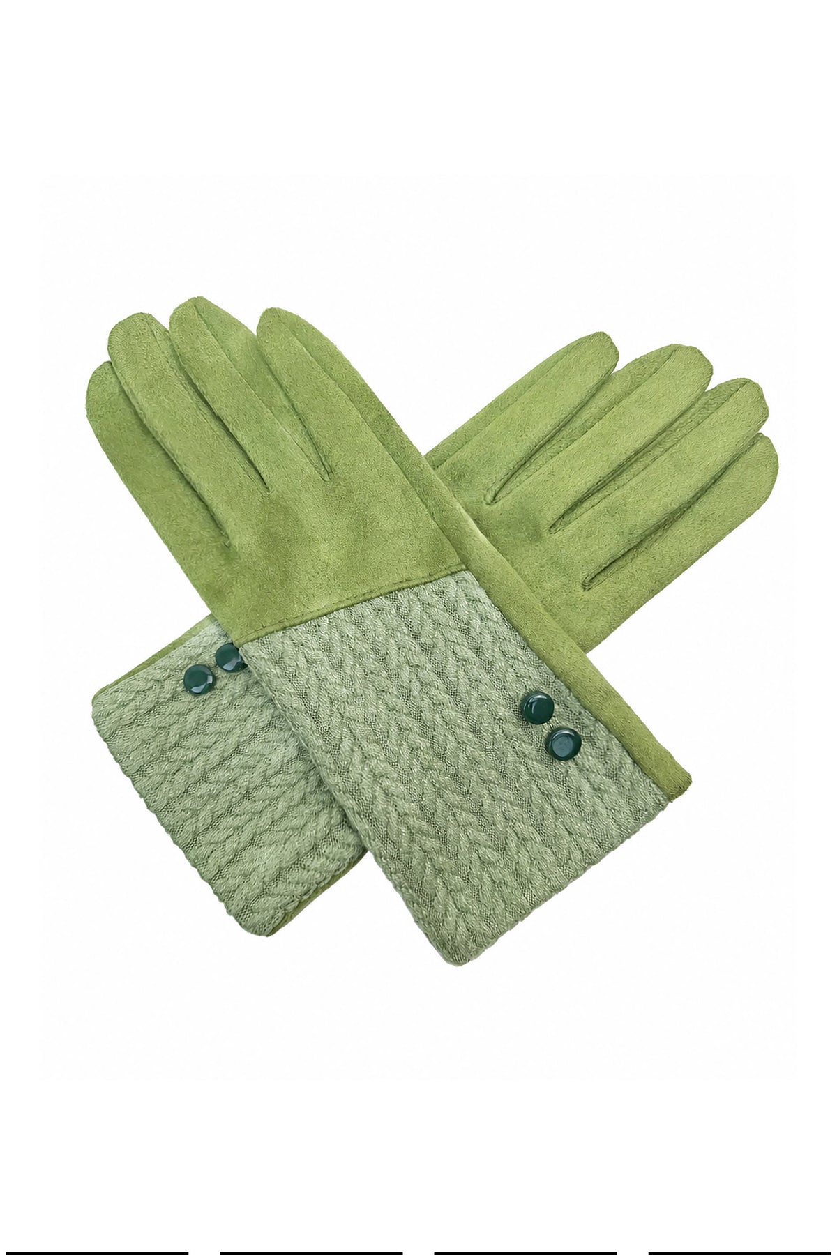 Women’s Faux Suede & Knitted Panel Button Detail Winter Gloves