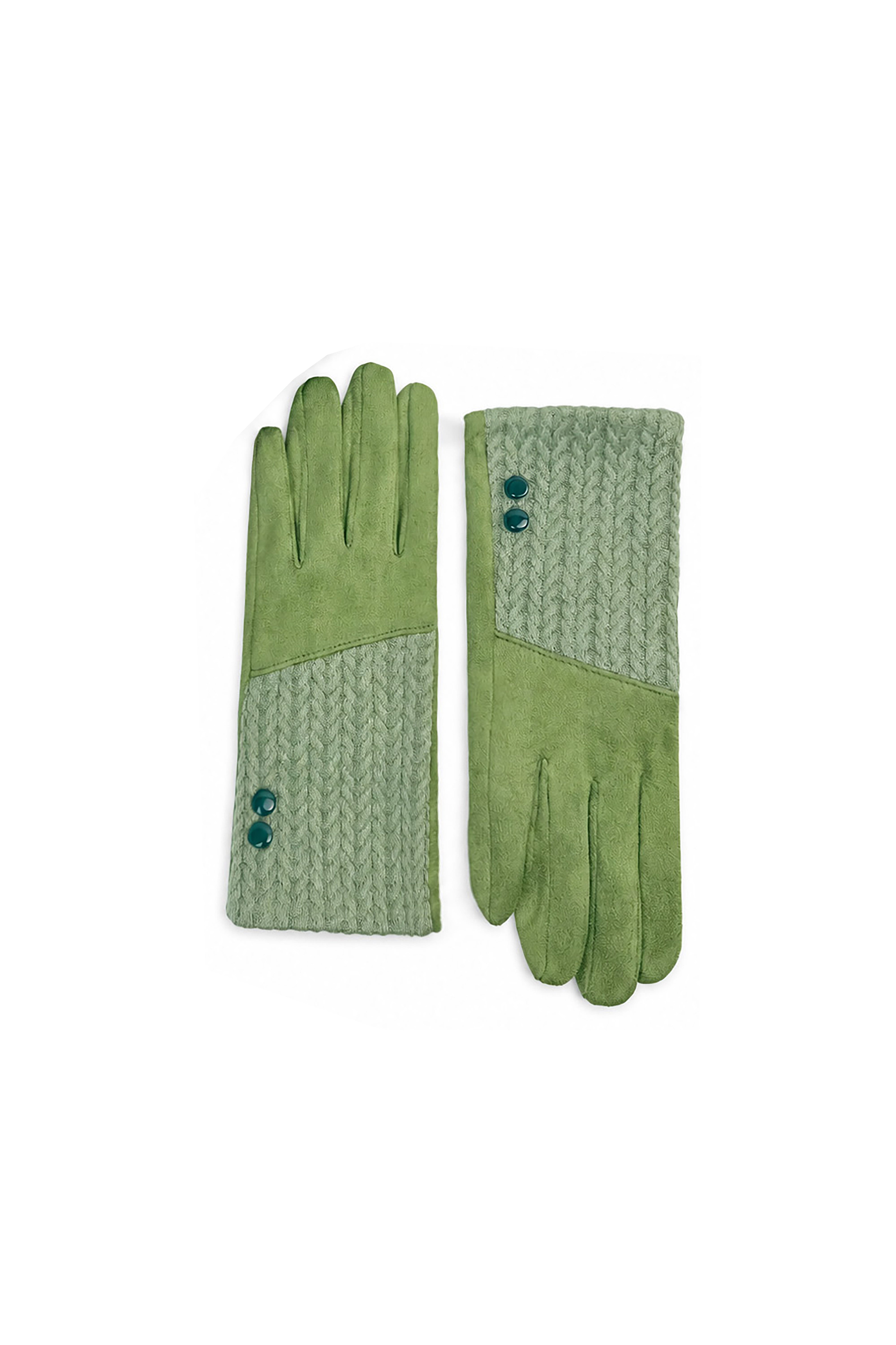 Women’s Faux Suede & Knitted Panel Button Detail Winter Gloves
