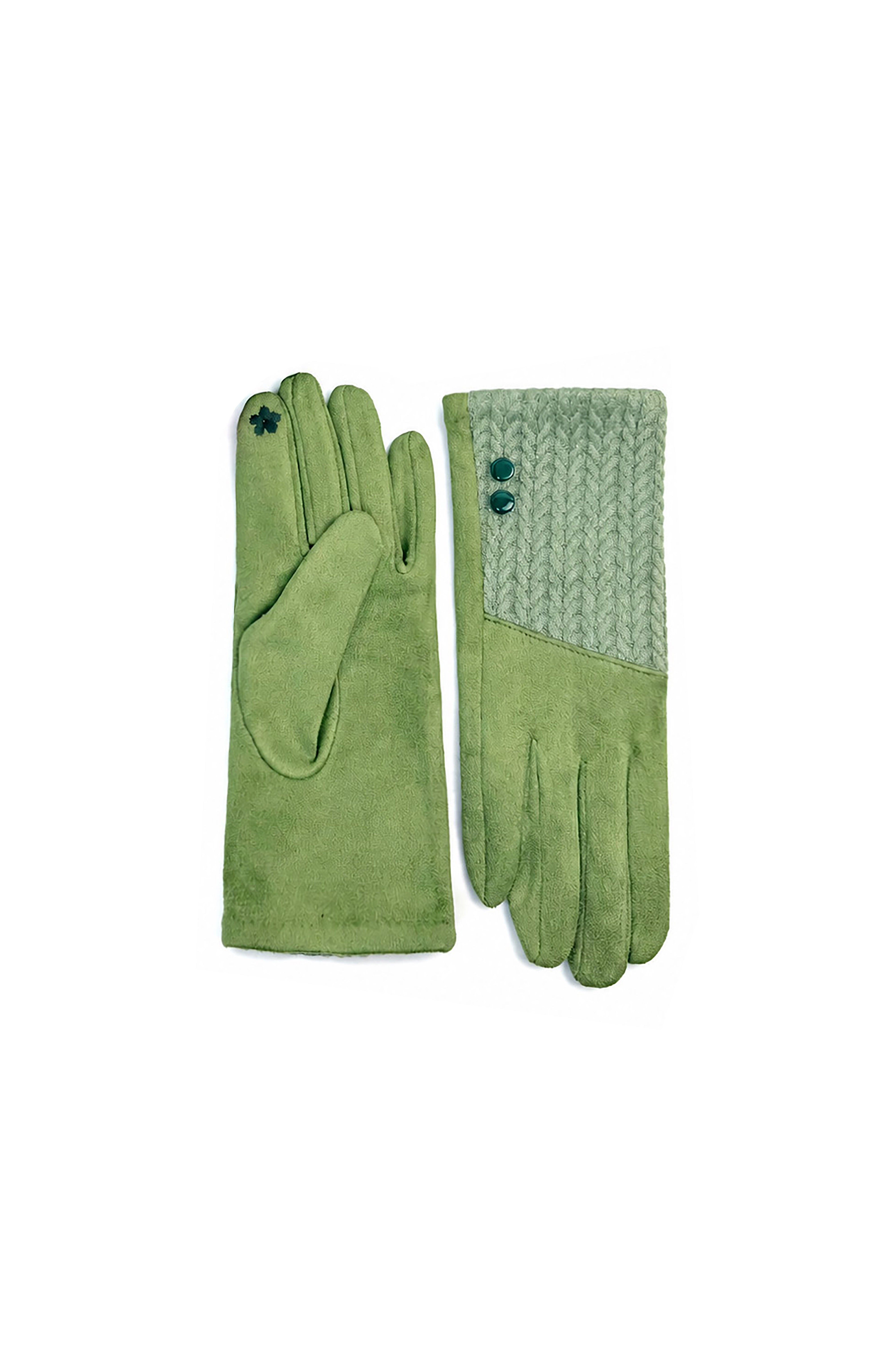 Women’s Faux Suede & Knitted Panel Button Detail Winter Gloves