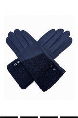 Women’s Faux Suede & Knitted Panel Button Detail Winter Gloves