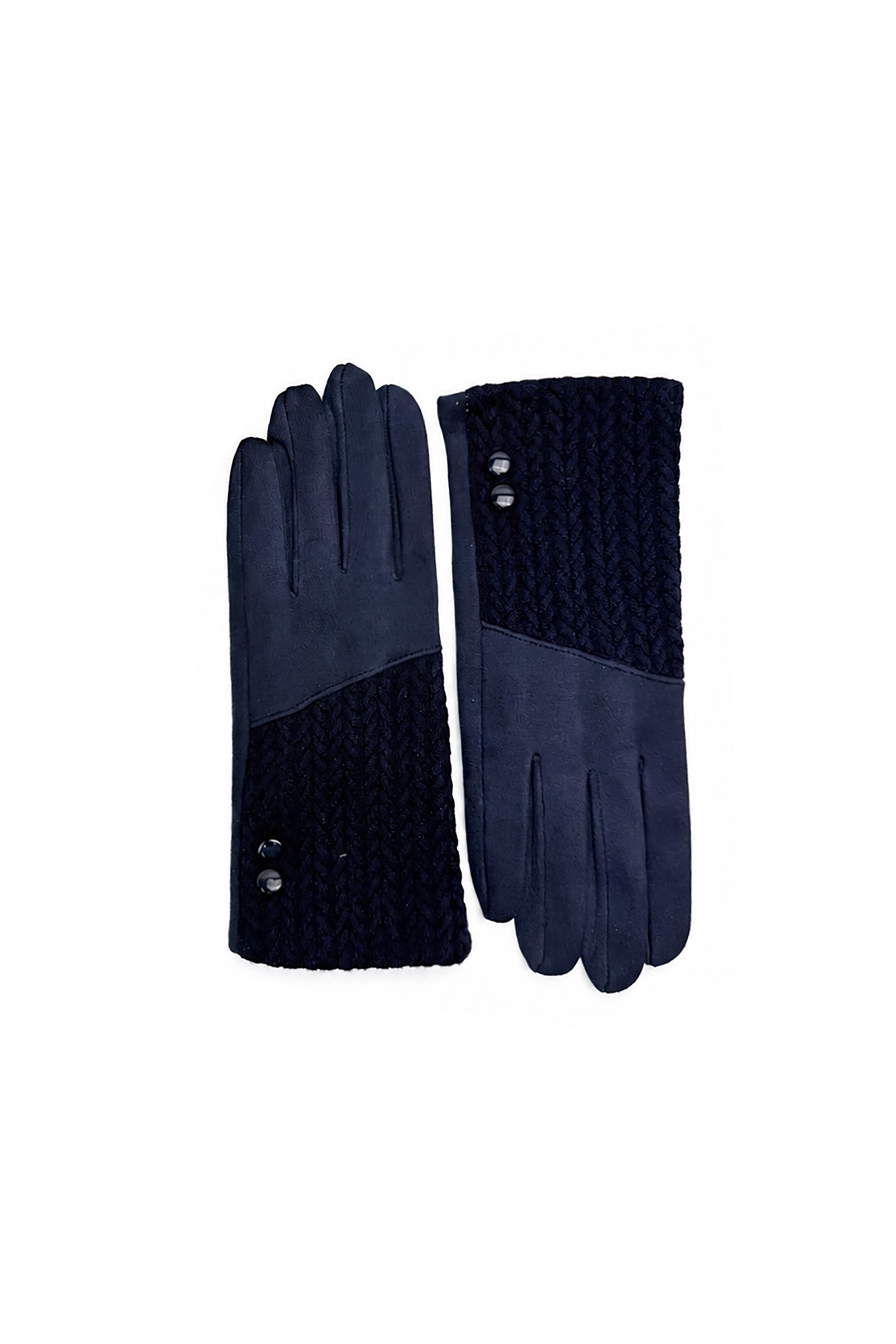 Women’s Faux Suede & Knitted Panel Button Detail Winter Gloves