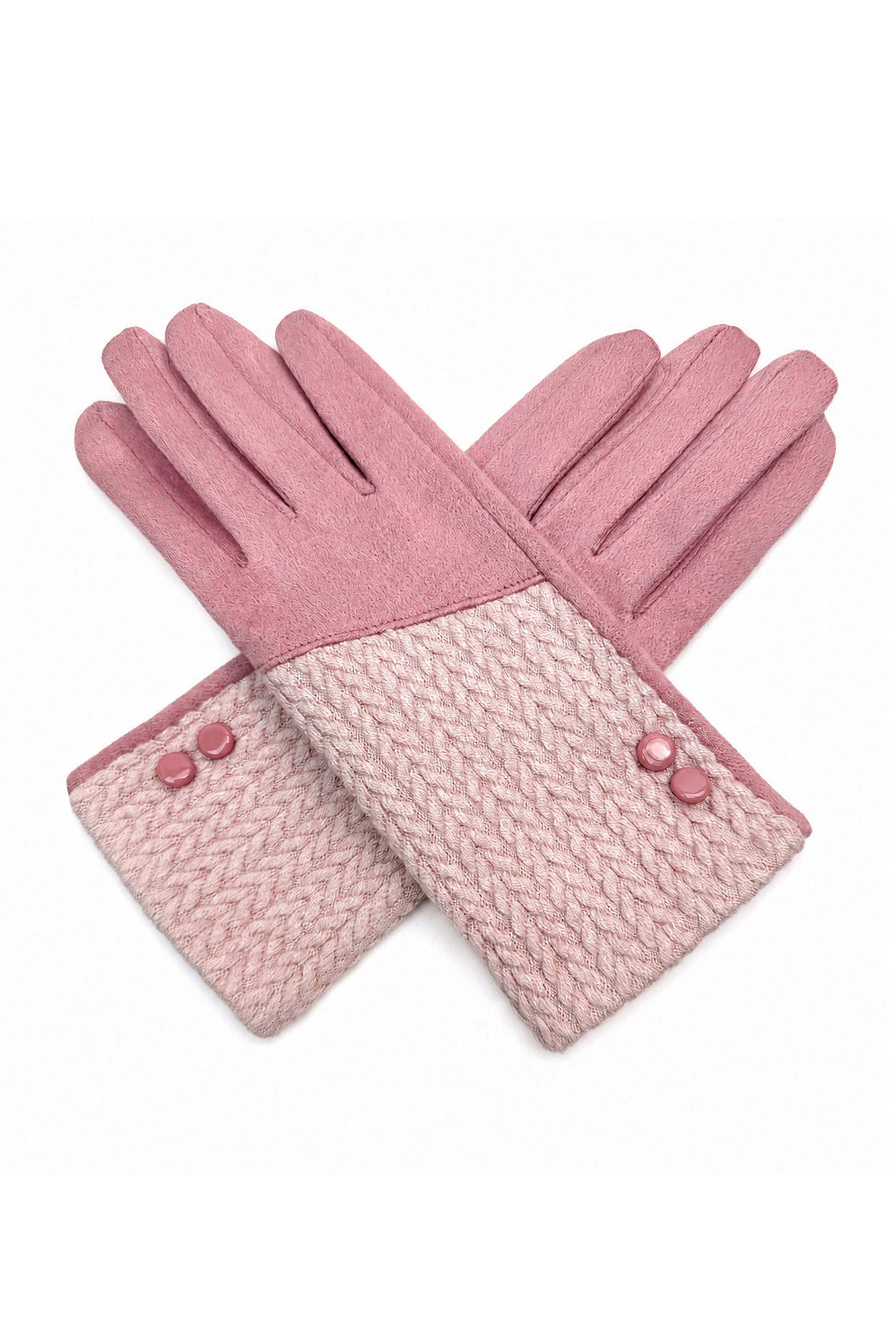 Women’s Faux Suede & Knitted Panel Button Detail Winter Gloves