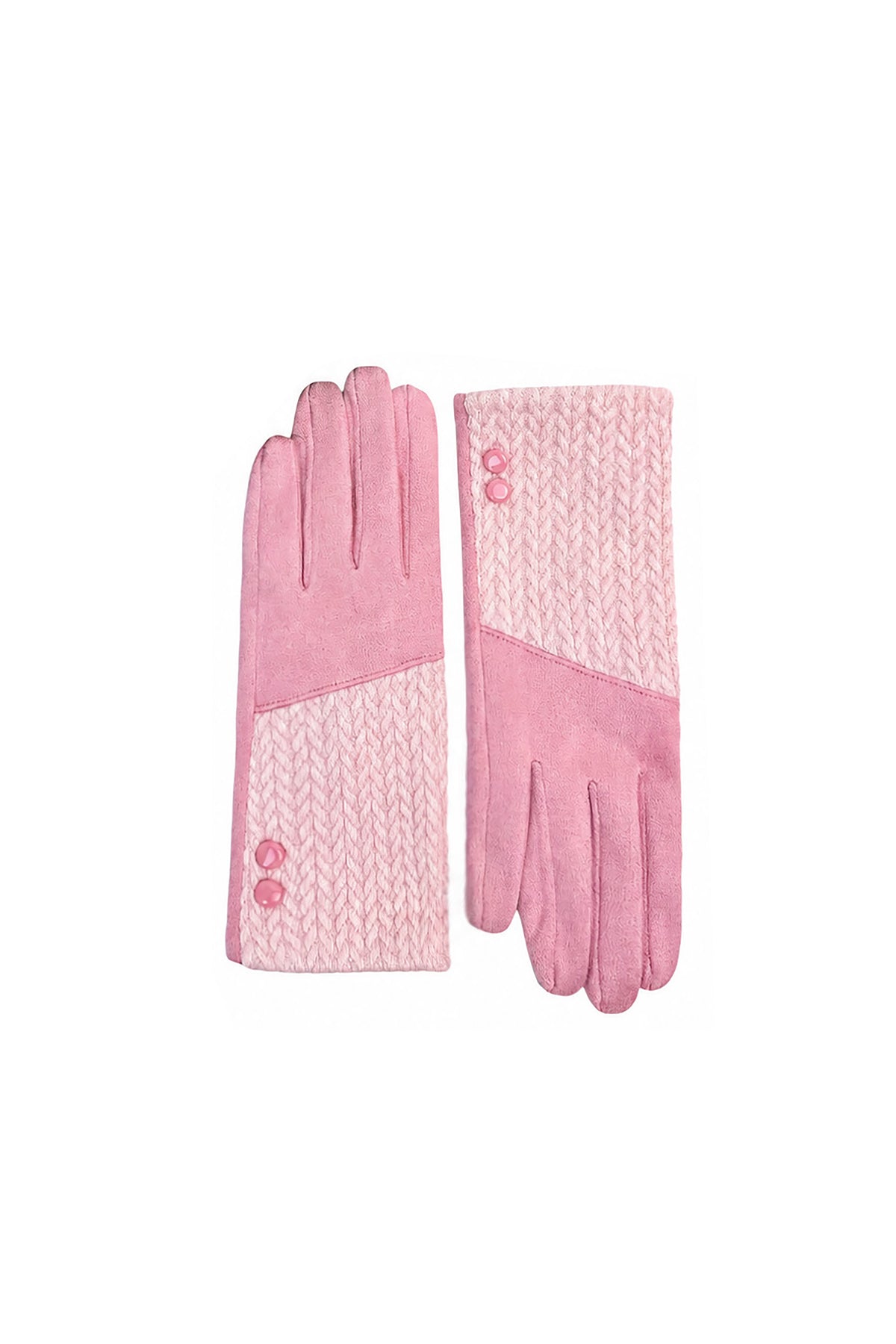 Women’s Faux Suede & Knitted Panel Button Detail Winter Gloves