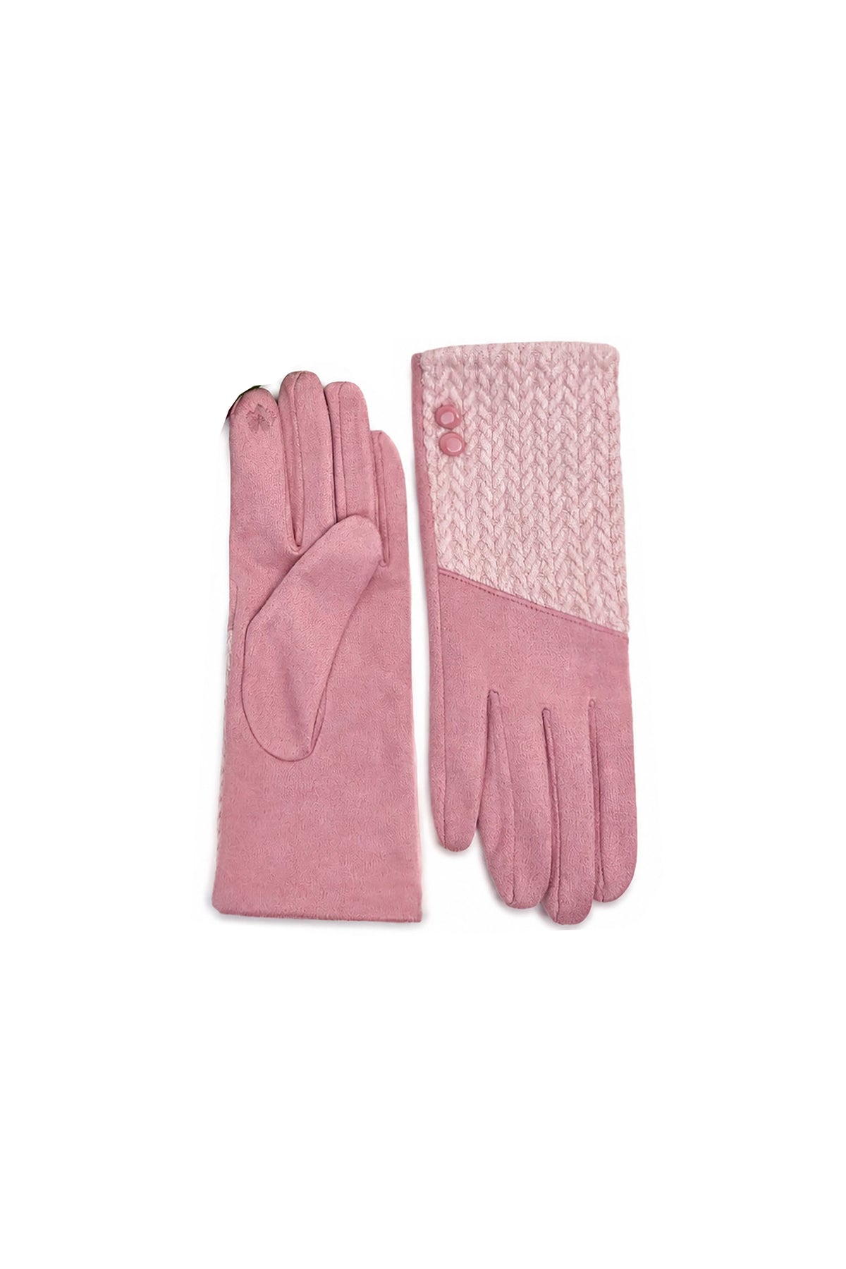 Women’s Faux Suede & Knitted Panel Button Detail Winter Gloves