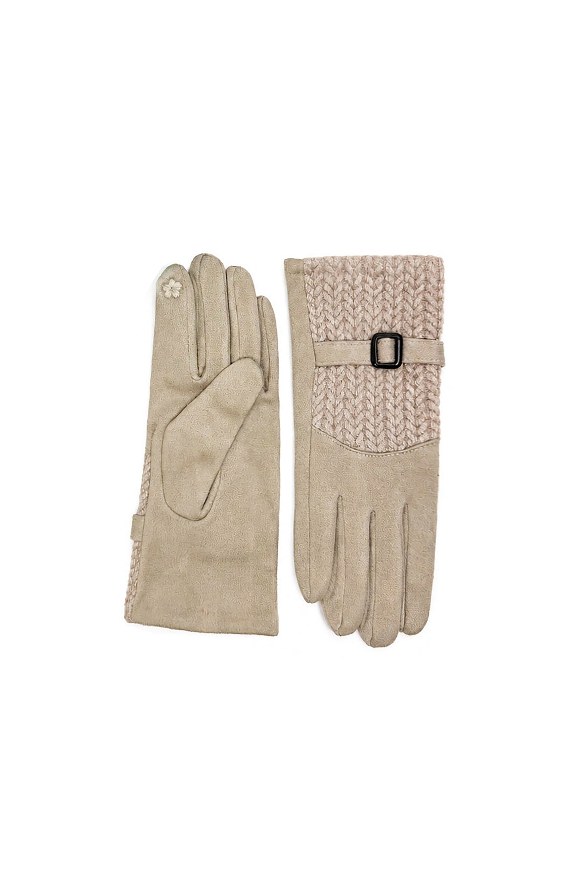 Women’s Faux Suede Textured Panel Buckle Detail Touchscreen Gloves