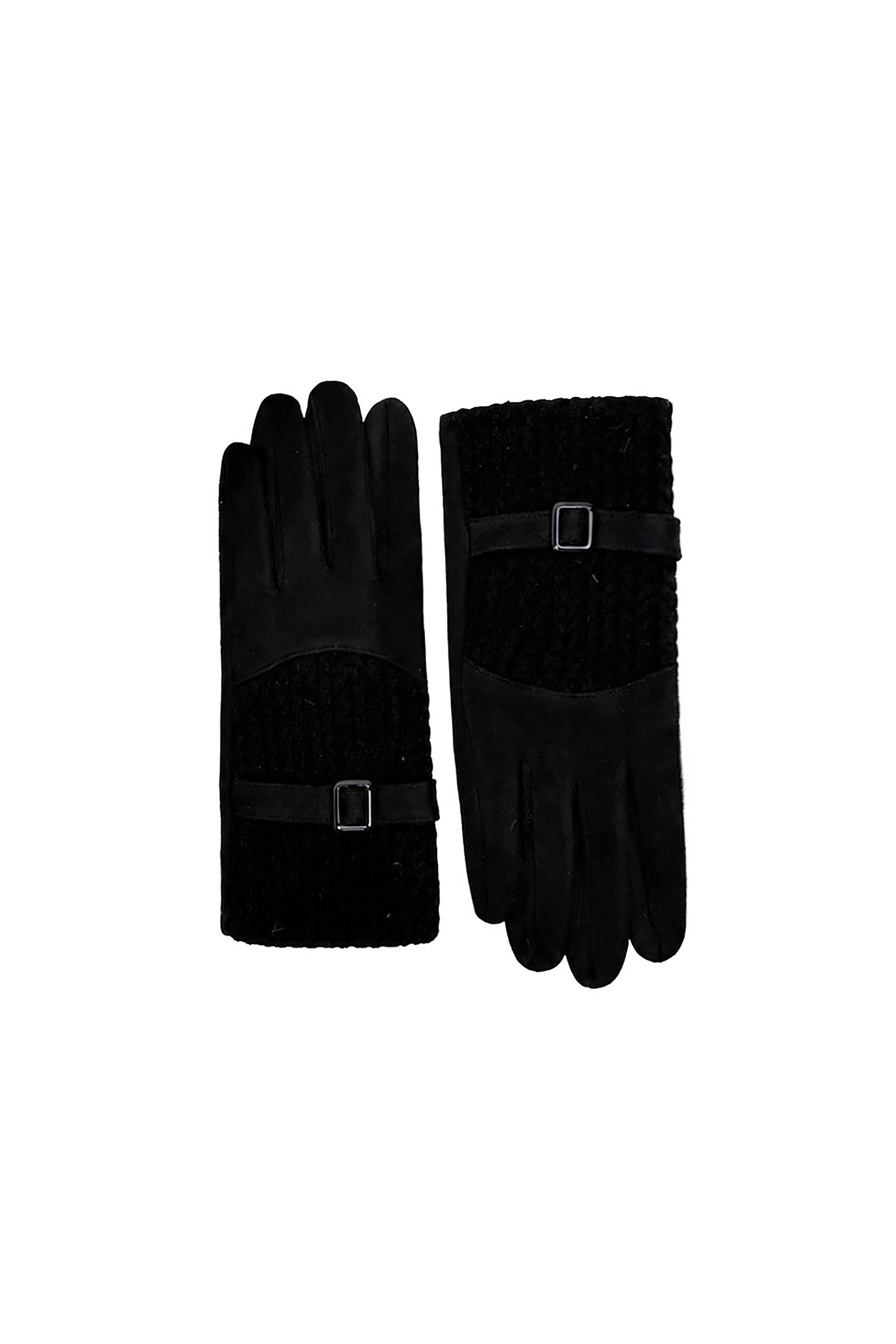 Women’s Faux Suede Textured Panel Buckle Detail Touchscreen Gloves