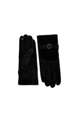 Women’s Faux Suede Textured Panel Buckle Detail Touchscreen Gloves