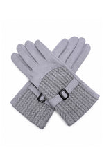 Women’s Faux Suede Textured Panel Buckle Detail Touchscreen Gloves