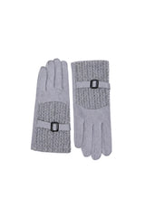 Women’s Faux Suede Textured Panel Buckle Detail Touchscreen Gloves