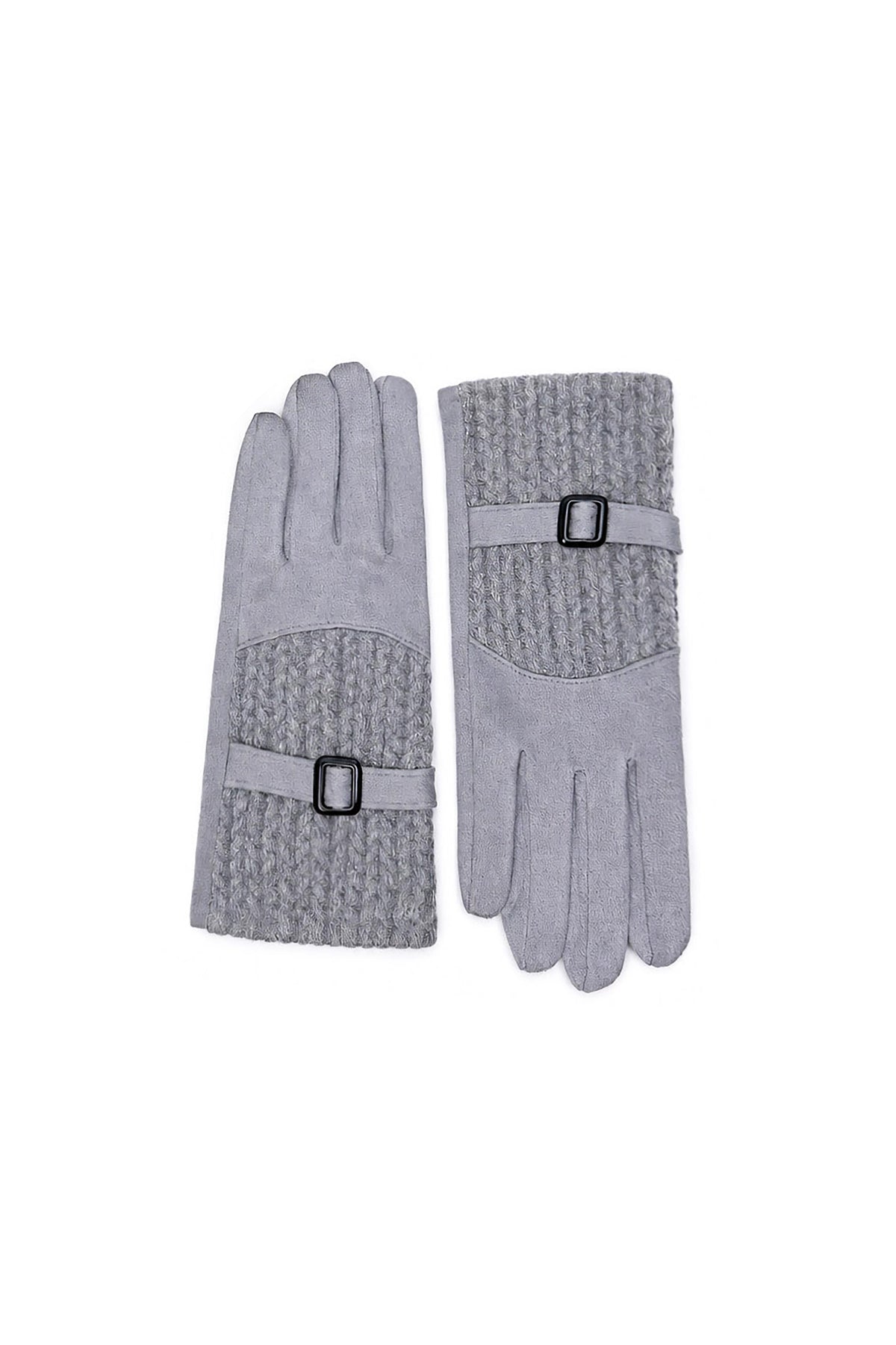 Women’s Faux Suede Textured Panel Buckle Detail Touchscreen Gloves