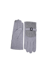 Women’s Faux Suede Textured Panel Buckle Detail Touchscreen Gloves