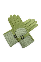 Women’s Faux Suede Textured Panel Buckle Detail Touchscreen Gloves
