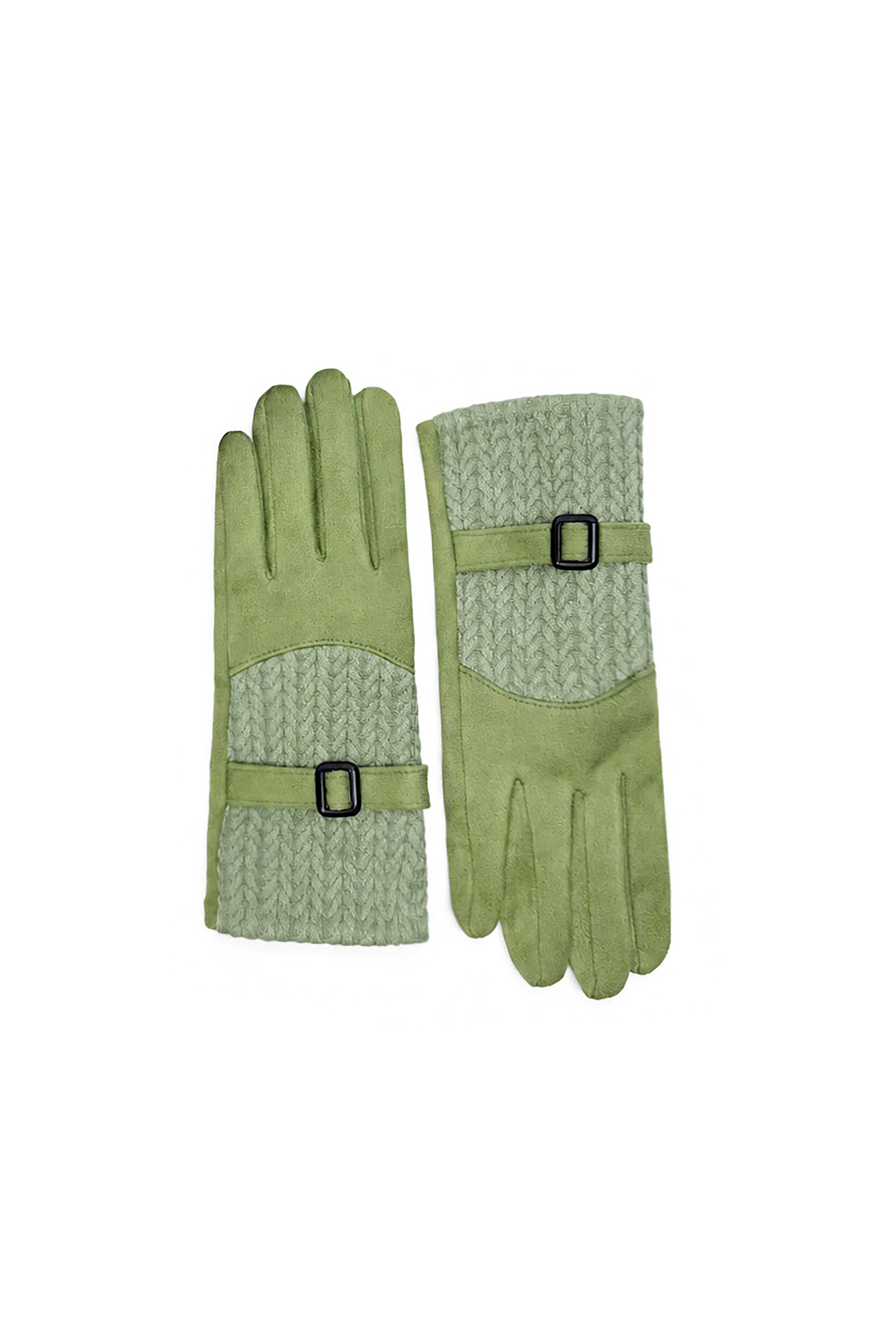Women’s Faux Suede Textured Panel Buckle Detail Touchscreen Gloves