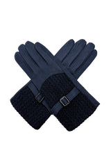 Women’s Faux Suede Textured Panel Buckle Detail Touchscreen Gloves