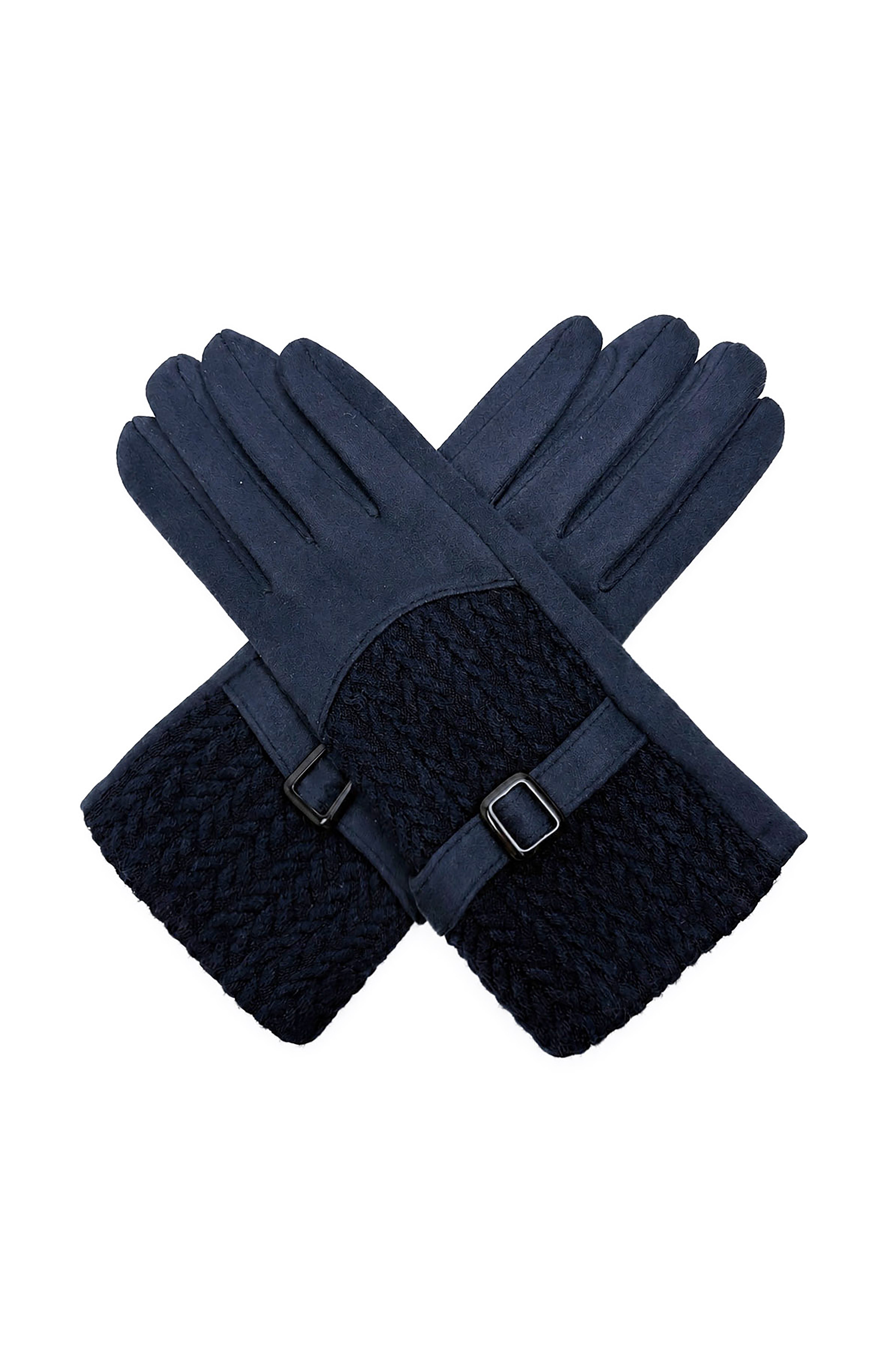 Women’s Faux Suede Textured Panel Buckle Detail Touchscreen Gloves