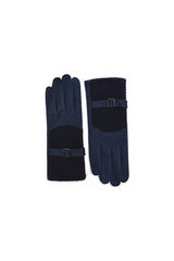 Women’s Faux Suede Textured Panel Buckle Detail Touchscreen Gloves