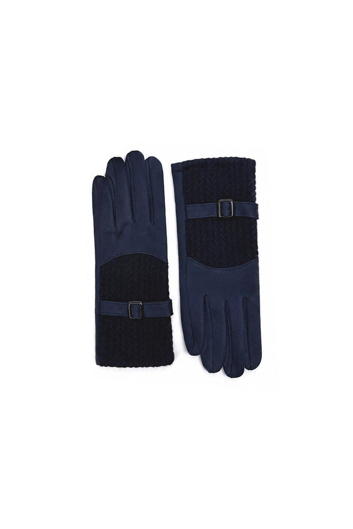 Women’s Faux Suede Textured Panel Buckle Detail Touchscreen Gloves