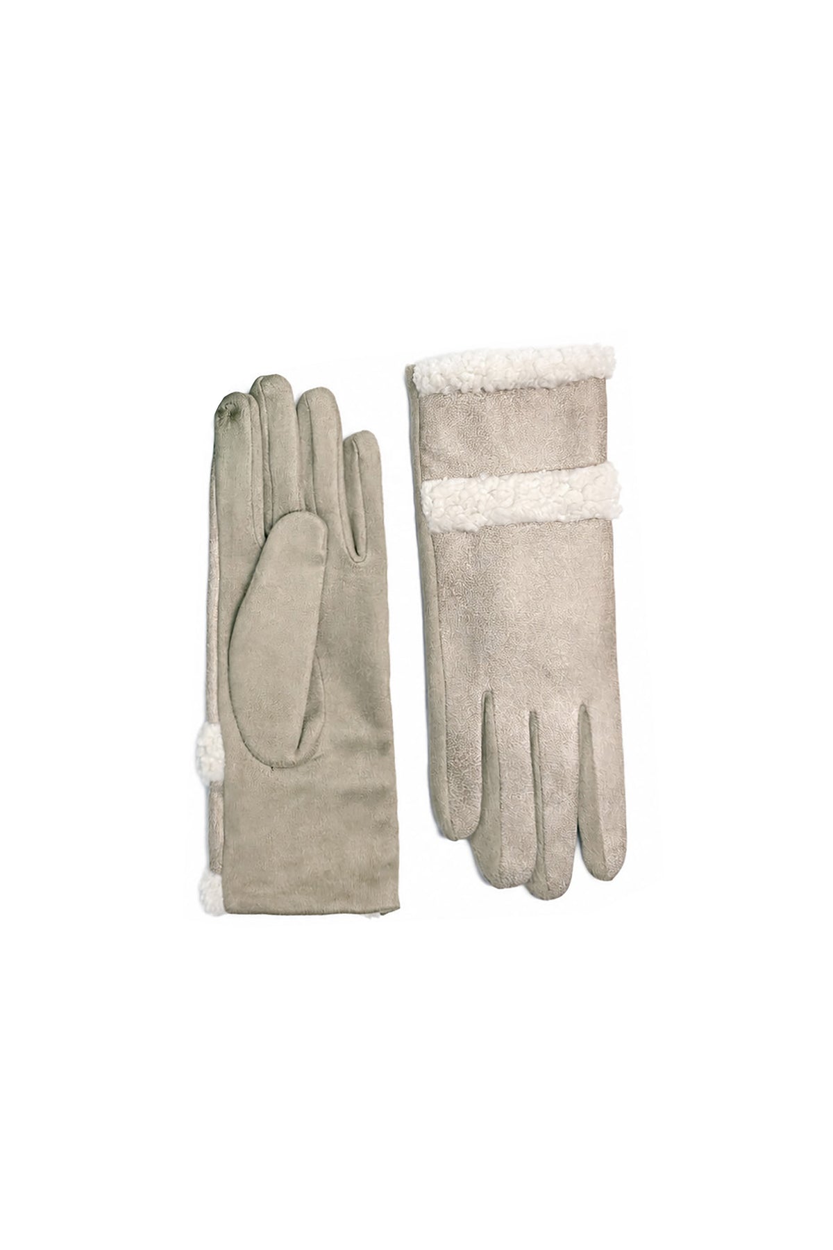Women's Touchscreen Suede-Look Gloves with Double Faux Fur Trim