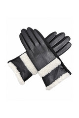 Women's Touchscreen Suede-Look Gloves with Double Faux Fur Trim