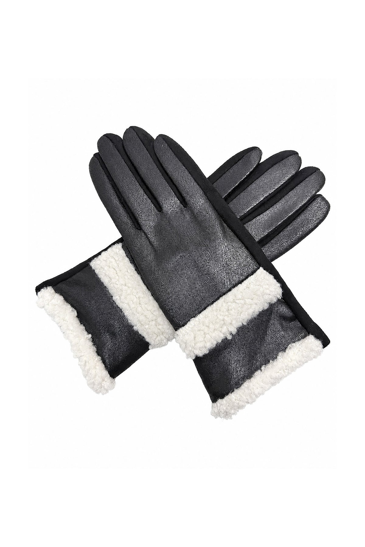 Women's Touchscreen Suede-Look Gloves with Double Faux Fur Trim