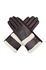 Women's Touchscreen Suede-Look Gloves with Double Faux Fur Trim