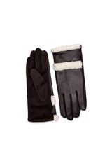 Women's Touchscreen Suede-Look Gloves with Double Faux Fur Trim
